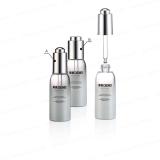Shiny silver fancy glass bottle with push dropper for cosmetic serum packing 30ml