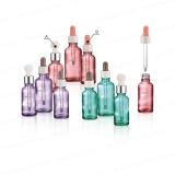 Pink Purple Transparent Glass Serum Bottle With White Dropper Lid 30ml 50ml